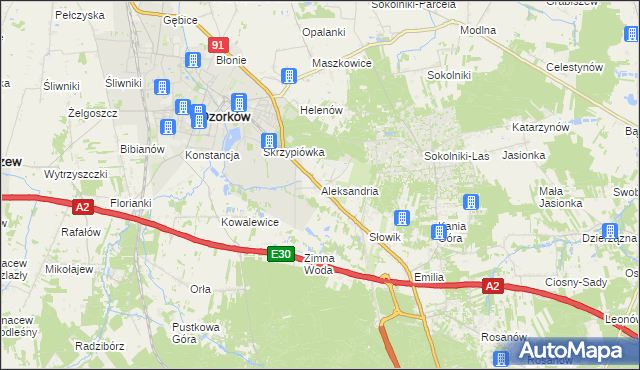 mapa Aleksandria gmina Ozorków, Aleksandria gmina Ozorków na mapie Targeo