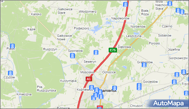 mapa Aleksandrów gmina Kamieńsk, Aleksandrów gmina Kamieńsk na mapie Targeo