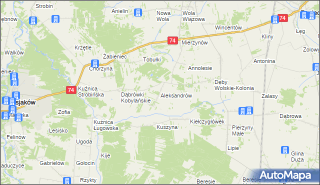 mapa Aleksandrów gmina Rusiec, Aleksandrów gmina Rusiec na mapie Targeo