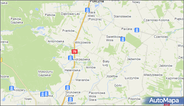 mapa Aleksandrówka gmina Policzna, Aleksandrówka gmina Policzna na mapie Targeo