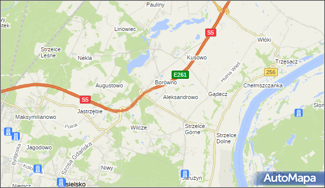 mapa Aleksandrowo gmina Dobrcz, Aleksandrowo gmina Dobrcz na mapie Targeo