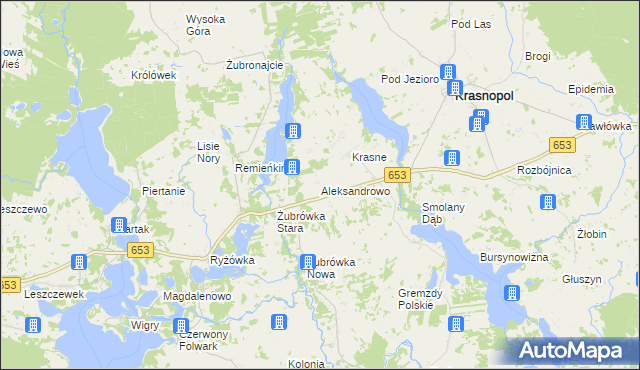 mapa Aleksandrowo gmina Krasnopol, Aleksandrowo gmina Krasnopol na mapie Targeo