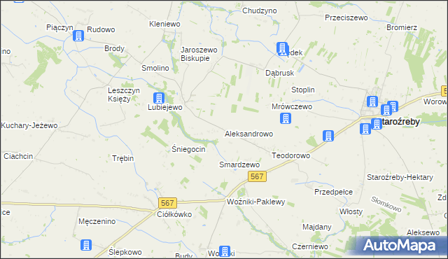 mapa Aleksandrowo gmina Staroźreby, Aleksandrowo gmina Staroźreby na mapie Targeo