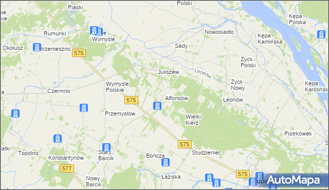 mapa Alfonsów gmina Słubice, Alfonsów gmina Słubice na mapie Targeo