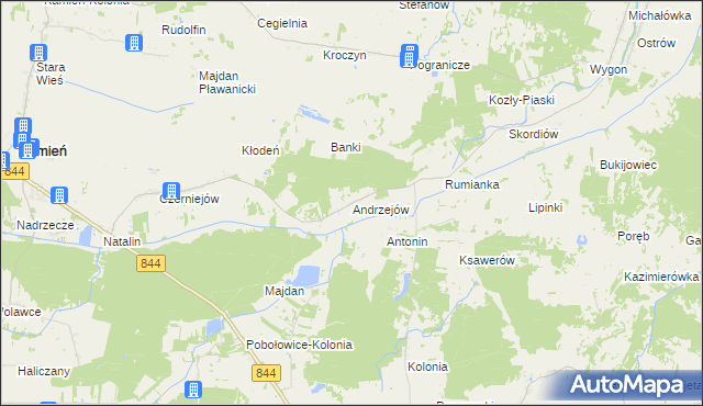 mapa Andrzejów gmina Kamień, Andrzejów gmina Kamień na mapie Targeo