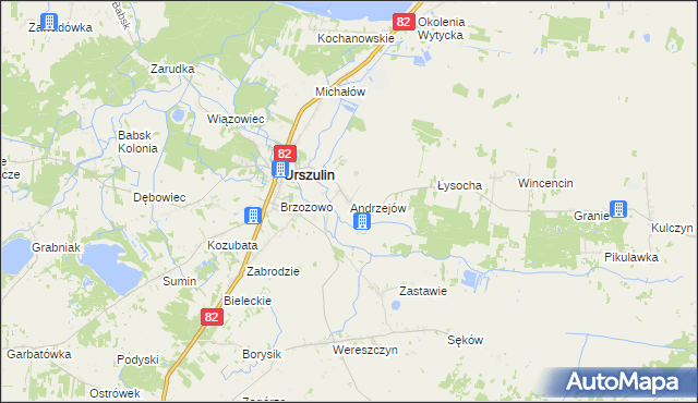 mapa Andrzejów gmina Urszulin, Andrzejów gmina Urszulin na mapie Targeo