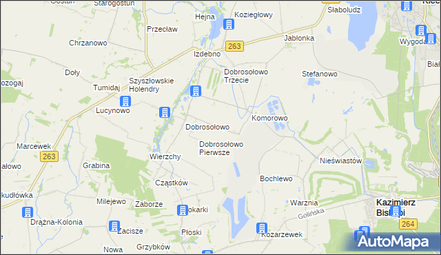 mapa Anielewo gmina Kazimierz Biskupi, Anielewo gmina Kazimierz Biskupi na mapie Targeo