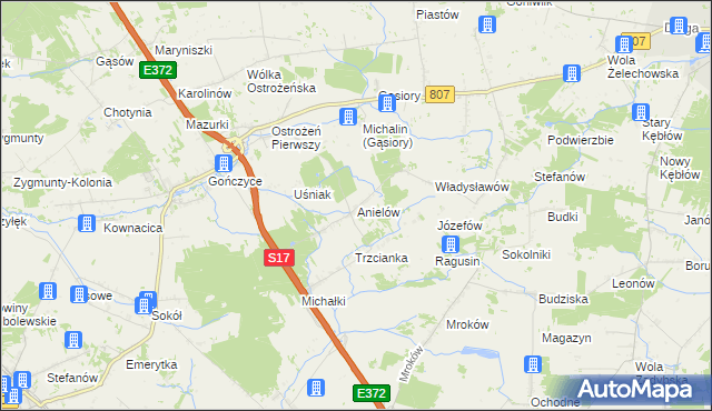 mapa Anielów gmina Sobolew, Anielów gmina Sobolew na mapie Targeo