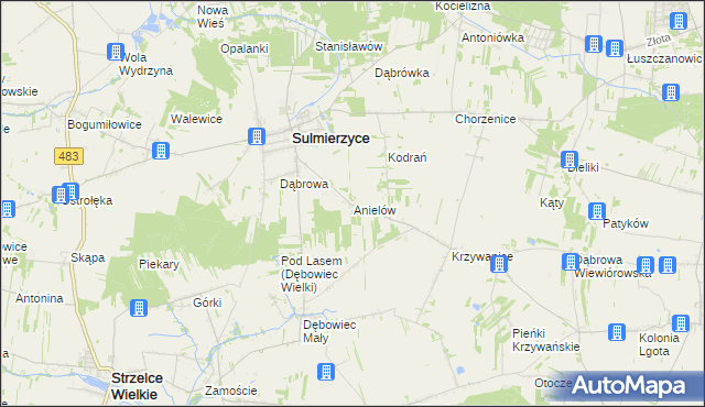 mapa Anielów gmina Sulmierzyce, Anielów gmina Sulmierzyce na mapie Targeo