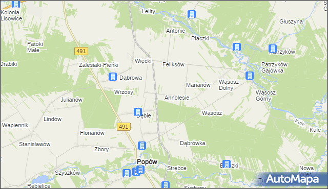 mapa Annolesie gmina Popów, Annolesie gmina Popów na mapie Targeo