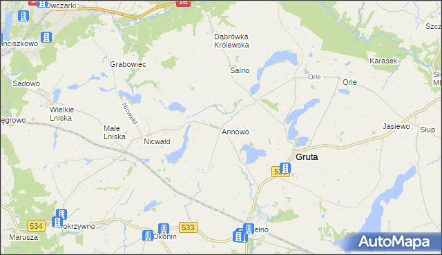 mapa Annowo gmina Gruta, Annowo gmina Gruta na mapie Targeo