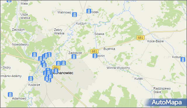 mapa Antonin gmina Ciechanowiec, Antonin gmina Ciechanowiec na mapie Targeo