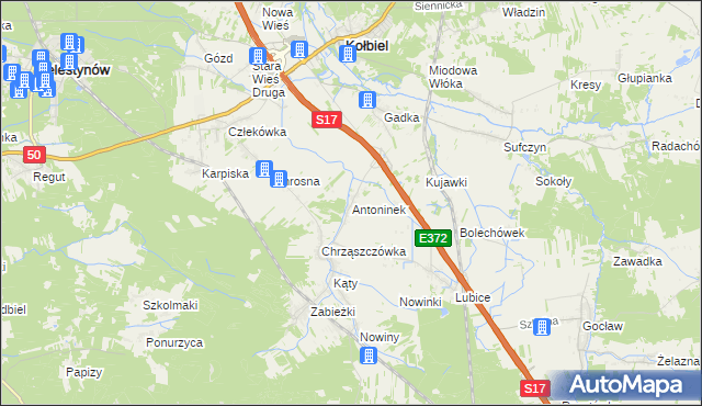 mapa Antoninek gmina Kołbiel, Antoninek gmina Kołbiel na mapie Targeo