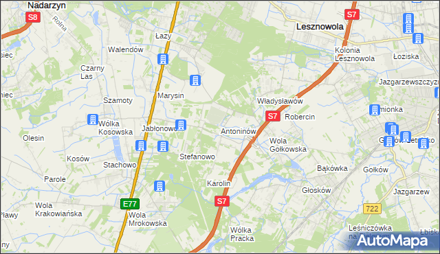 mapa Antoninów gmina Piaseczno, Antoninów gmina Piaseczno na mapie Targeo