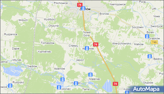 mapa Antoniów gmina Żarnów, Antoniów gmina Żarnów na mapie Targeo