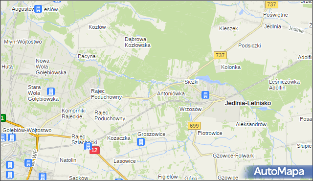 mapa Antoniówka gmina Jedlnia-Letnisko, Antoniówka gmina Jedlnia-Letnisko na mapie Targeo