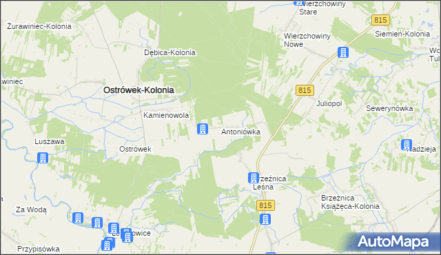 mapa Antoniówka gmina Ostrówek, Antoniówka gmina Ostrówek na mapie Targeo