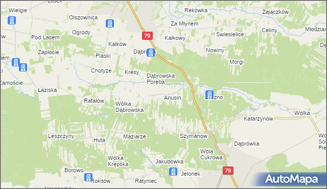 mapa Anusin gmina Ciepielów, Anusin gmina Ciepielów na mapie Targeo
