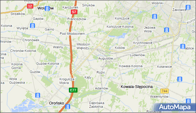 mapa Augustów gmina Kowala, Augustów gmina Kowala na mapie Targeo