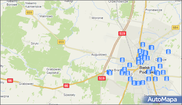 mapa Augustowo gmina Bielsk Podlaski, Augustowo gmina Bielsk Podlaski na mapie Targeo