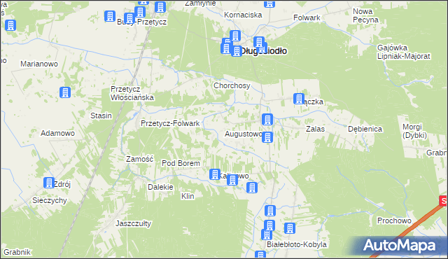 mapa Augustowo gmina Długosiodło, Augustowo gmina Długosiodło na mapie Targeo