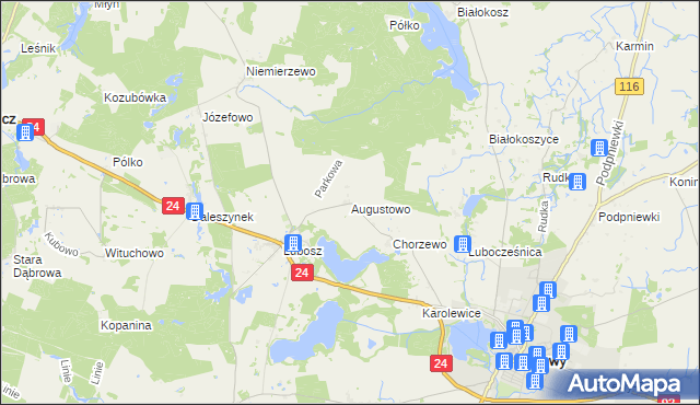 mapa Augustowo gmina Kwilcz, Augustowo gmina Kwilcz na mapie Targeo