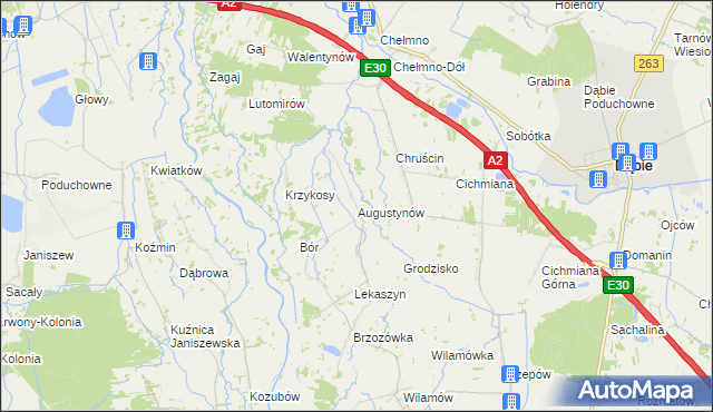 mapa Augustynów gmina Dąbie, Augustynów gmina Dąbie na mapie Targeo