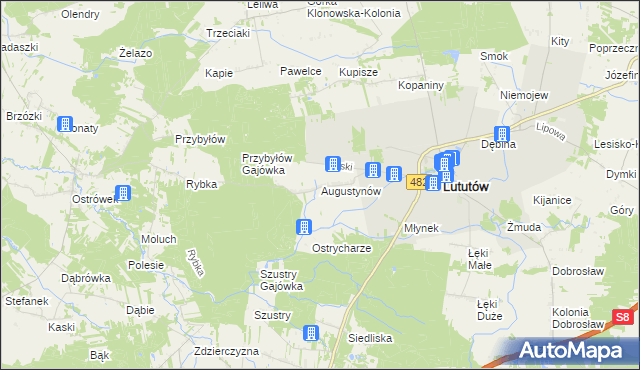 mapa Augustynów gmina Lututów, Augustynów gmina Lututów na mapie Targeo