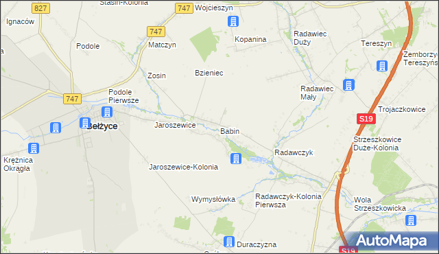 mapa Babin gmina Bełżyce, Babin gmina Bełżyce na mapie Targeo