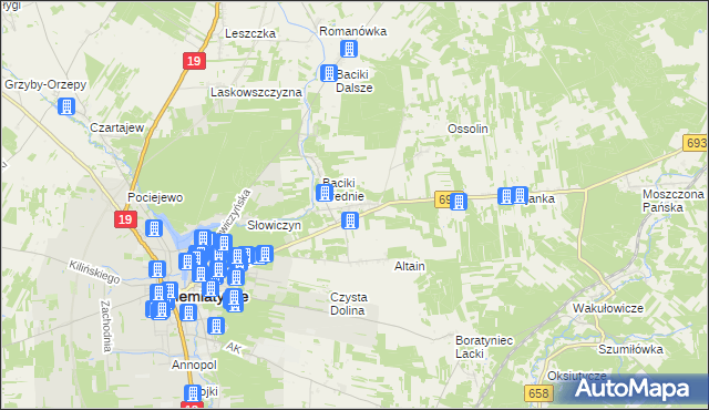 mapa Baciki Bliższe, Baciki Bliższe na mapie Targeo