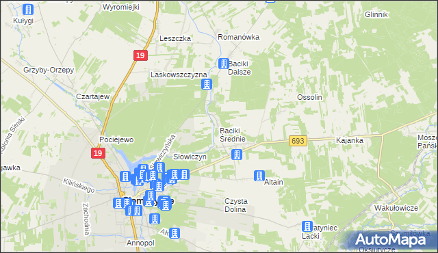 mapa Baciki Średnie, Baciki Średnie na mapie Targeo