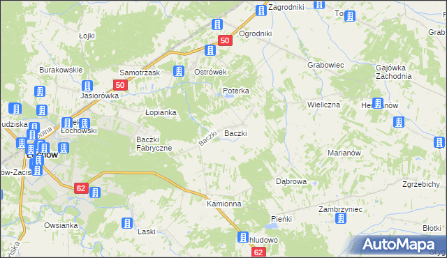 mapa Baczki gmina Łochów, Baczki gmina Łochów na mapie Targeo