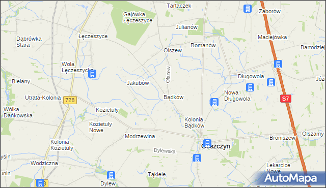 mapa Bądków gmina Goszczyn, Bądków gmina Goszczyn na mapie Targeo