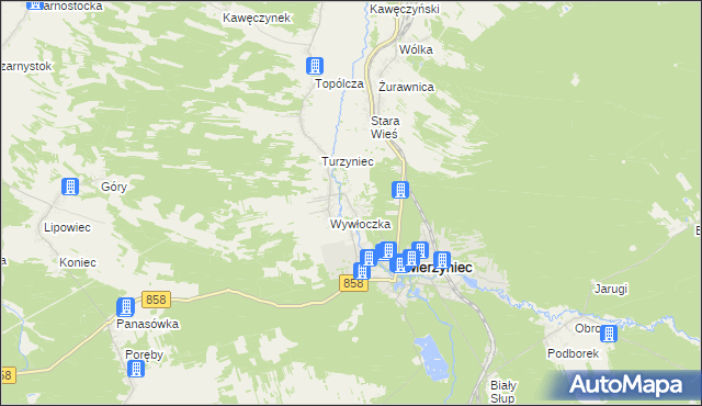 mapa Bagno gmina Zwierzyniec, Bagno gmina Zwierzyniec na mapie Targeo