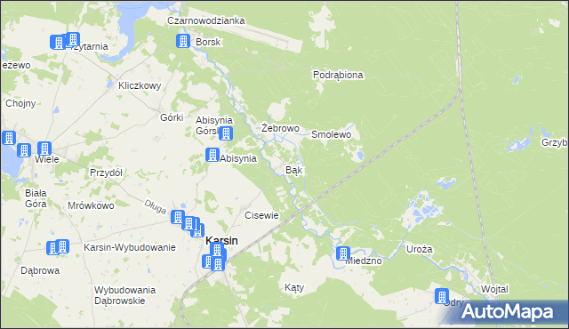 mapa Bąk gmina Karsin, Bąk gmina Karsin na mapie Targeo