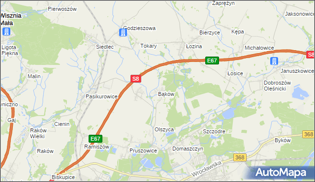 mapa Bąków gmina Długołęka, Bąków gmina Długołęka na mapie Targeo