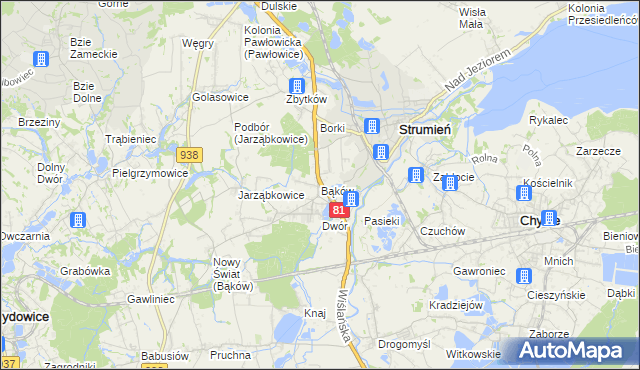 mapa Bąków gmina Strumień, Bąków gmina Strumień na mapie Targeo