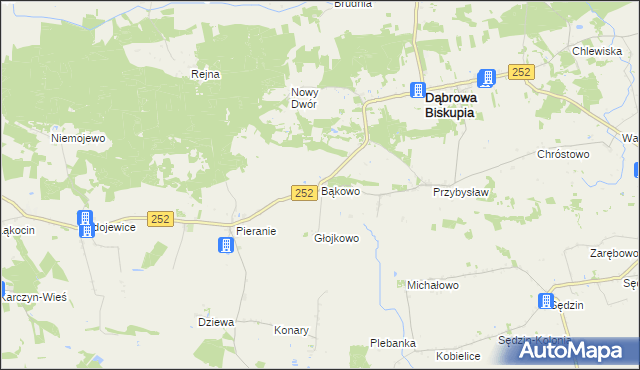 mapa Bąkowo gmina Dąbrowa Biskupia, Bąkowo gmina Dąbrowa Biskupia na mapie Targeo