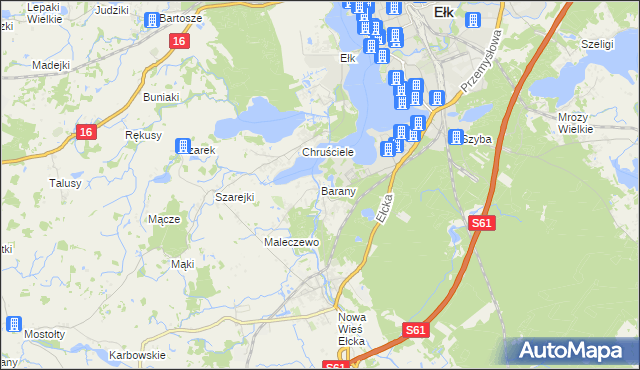 mapa Barany gmina Ełk, Barany gmina Ełk na mapie Targeo