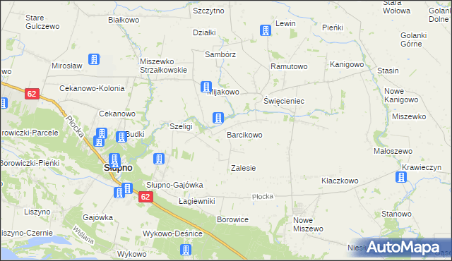 mapa Barcikowo gmina Słupno, Barcikowo gmina Słupno na mapie Targeo