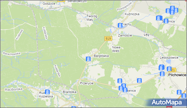 mapa Bargłówka gmina Sośnicowice, Bargłówka gmina Sośnicowice na mapie Targeo