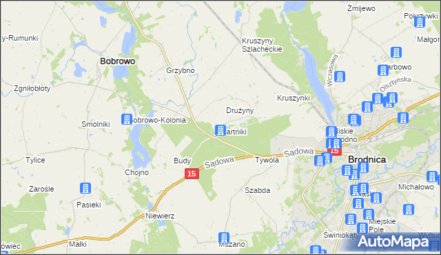 mapa Bartniki gmina Brodnica, Bartniki gmina Brodnica na mapie Targeo