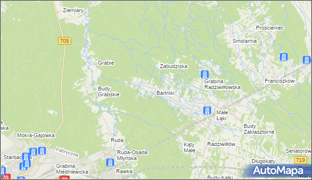 mapa Bartniki gmina Puszcza Mariańska, Bartniki gmina Puszcza Mariańska na mapie Targeo