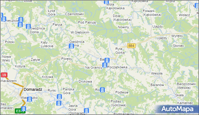 mapa Barycz gmina Domaradz, Barycz gmina Domaradz na mapie Targeo