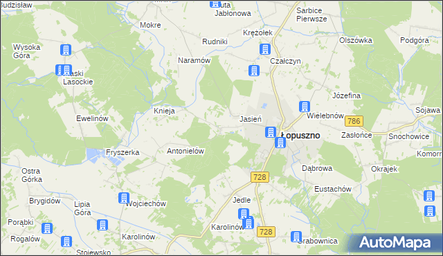 mapa Barycz gmina Łopuszno, Barycz gmina Łopuszno na mapie Targeo