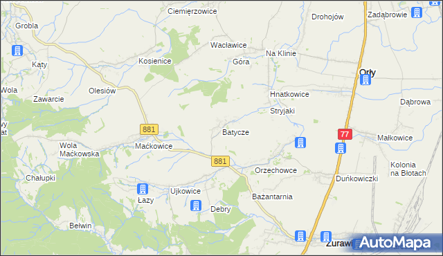 mapa Batycze, Batycze na mapie Targeo