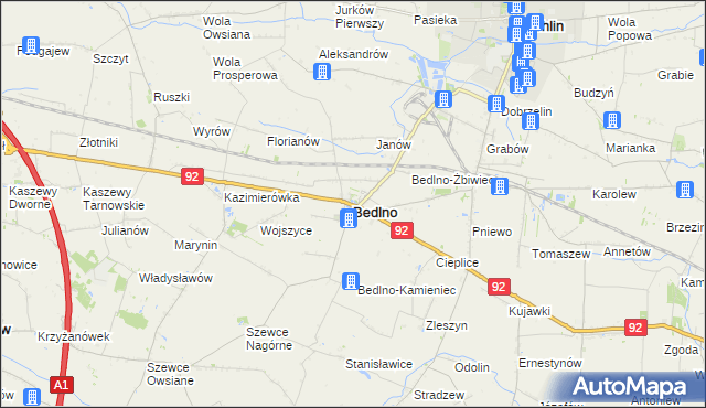 mapa Bedlno powiat kutnowski, Bedlno powiat kutnowski na mapie Targeo