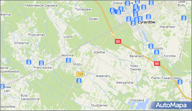 mapa Bednary gmina Puszcza Mariańska, Bednary gmina Puszcza Mariańska na mapie Targeo