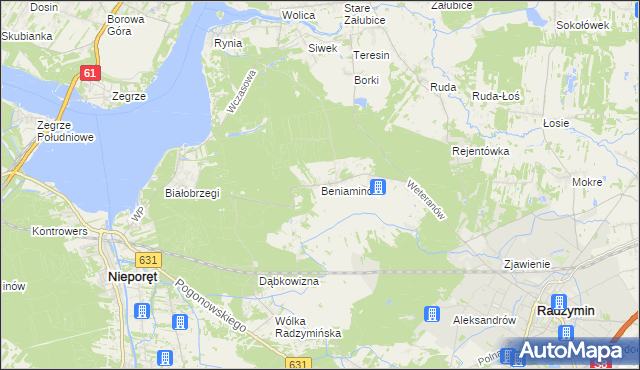 mapa Beniaminów gmina Nieporęt, Beniaminów gmina Nieporęt na mapie Targeo