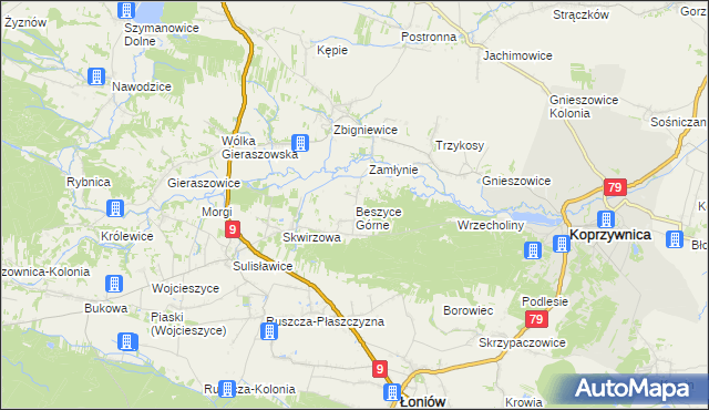 mapa Beszyce Górne, Beszyce Górne na mapie Targeo